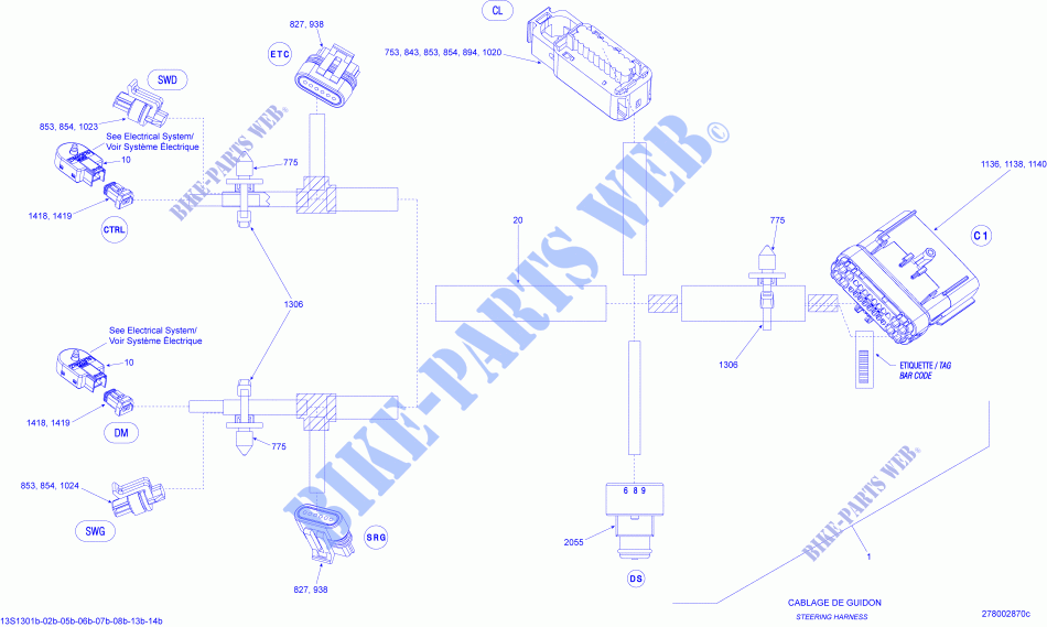Electrical Harness Steering for Sea-Doo WAKE 155 2013