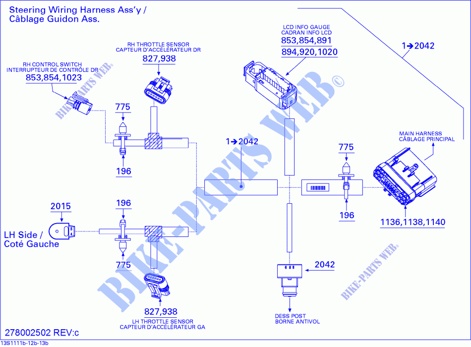 Electrical Harness , Steering for Sea-Doo GTI 130 (23CS/23CR) 2012