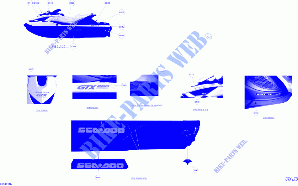 Decals for Sea-Doo GTX LIMITED iS 260 (18CA/18CB) iS:SUSPENSON INTELLIGENTE 2012