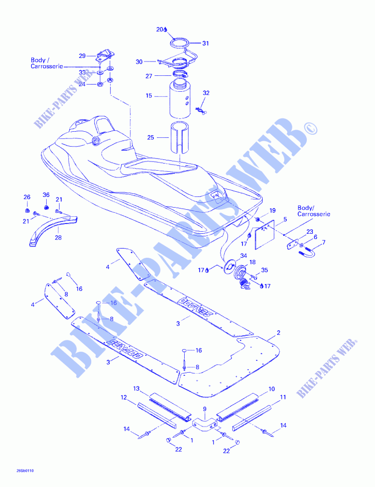Body, Rear View for Sea-Doo GSX RFI 5549 ( FUEL INJECTION ) 2001