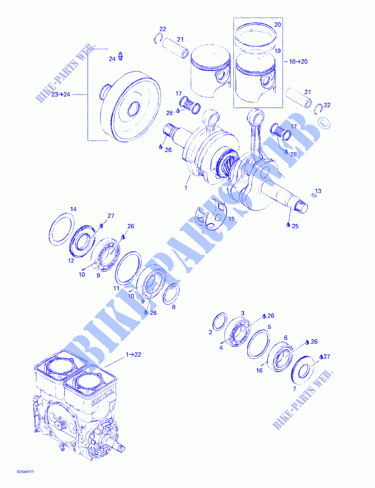 Crankshaft And Pistons for Sea-Doo GTS 5551 2001
